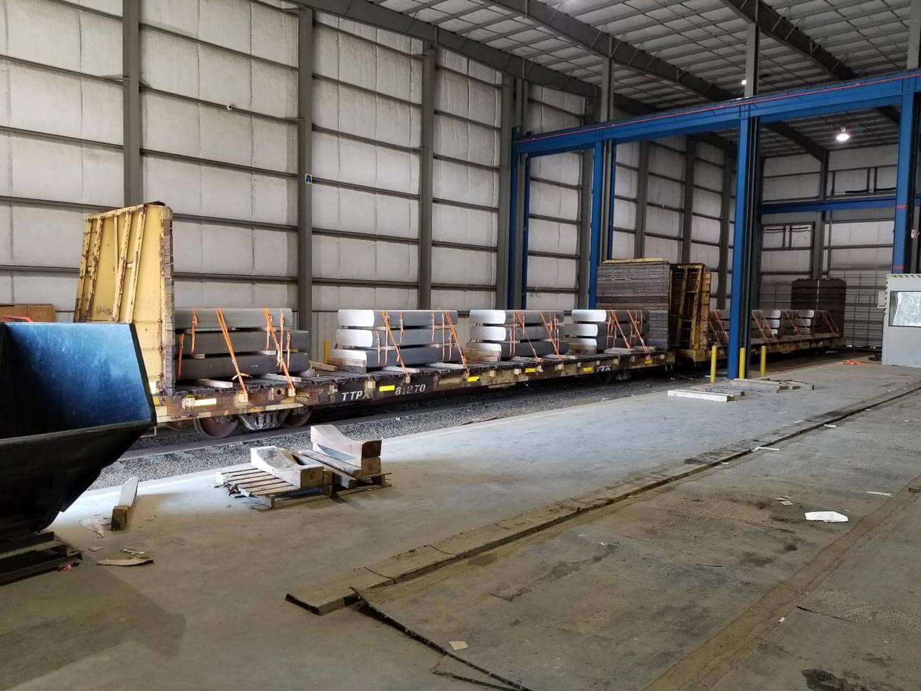 Inside a large warehouse